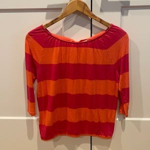 LOFT Stripe 3/4 sleeve shirt -pink coral XSP extra small petite